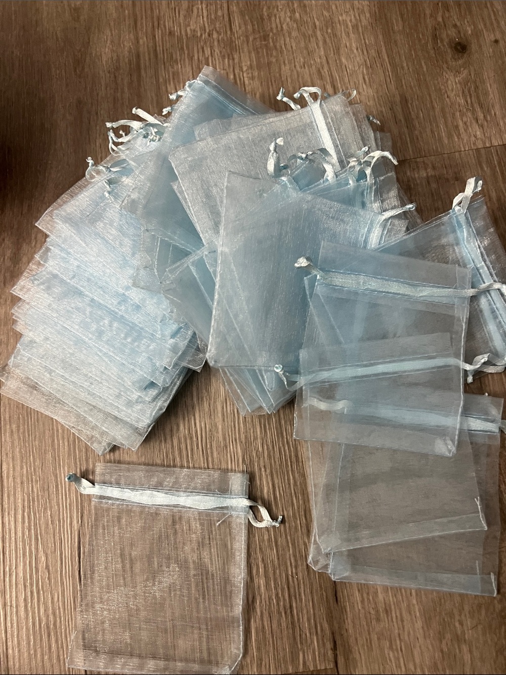 Pale Blue Sheer Organza Drawstring Pouches - 62
